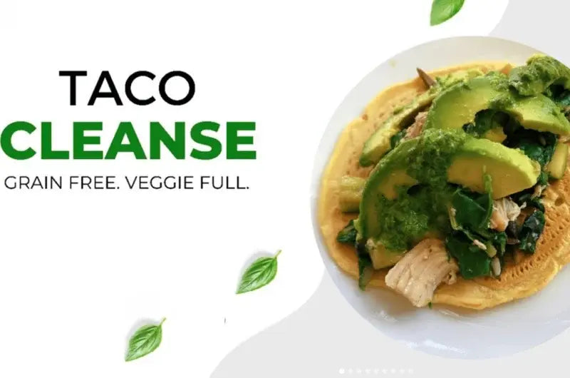 Chimichurri tacos on grain-free chickpea tortillas topped with herb chimichurri sauce and sliced avocado