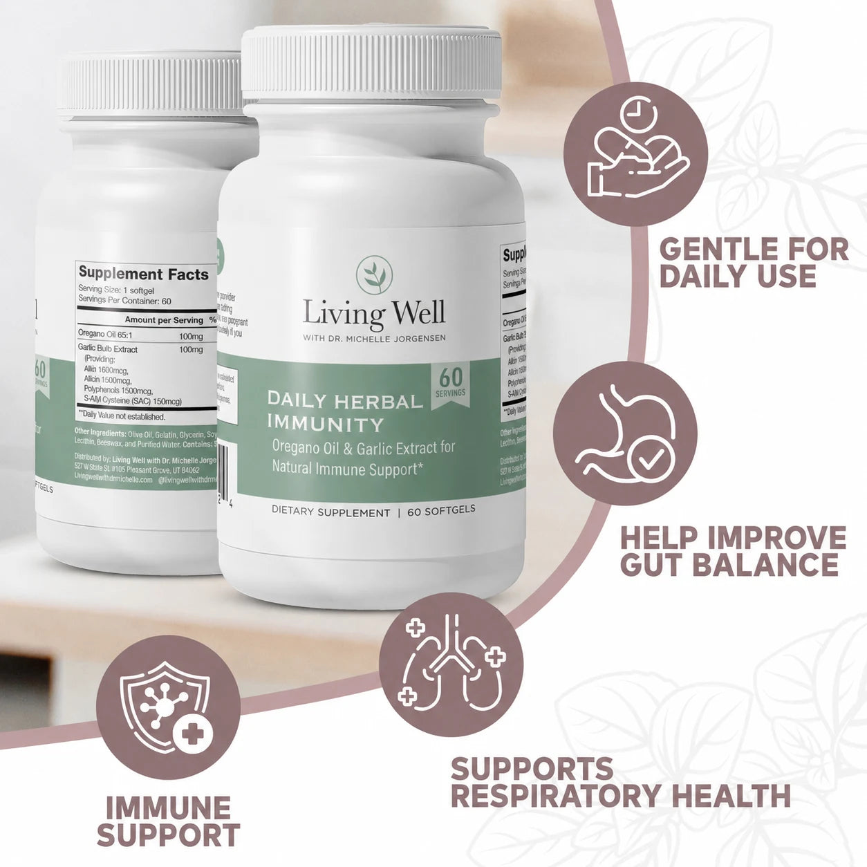 Daily Herbal Immunity oregano oil and garlic supplement details and supplement facts