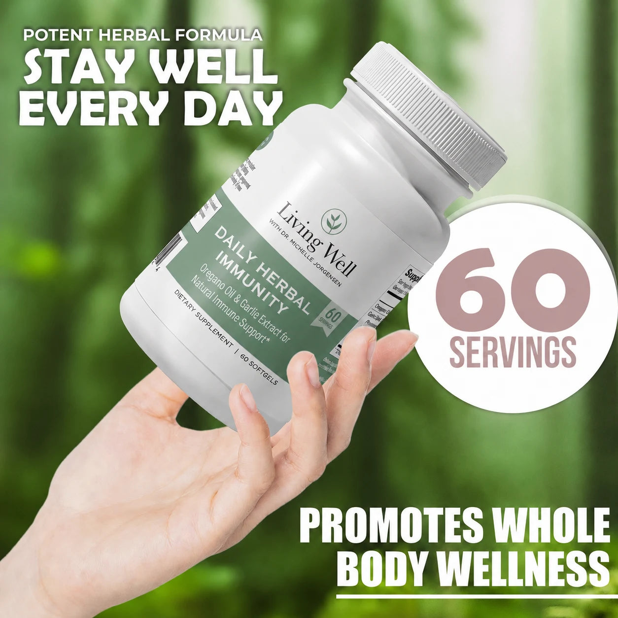 Daily Herbal Immunity oregano oil and garlic supplement lifestyle 60 servings