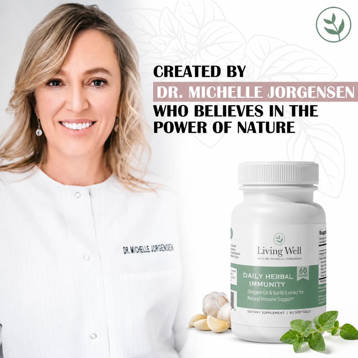Daily Herbal Immunity oregano oil and garlic supplement by Dr. Michelle Jorgensen