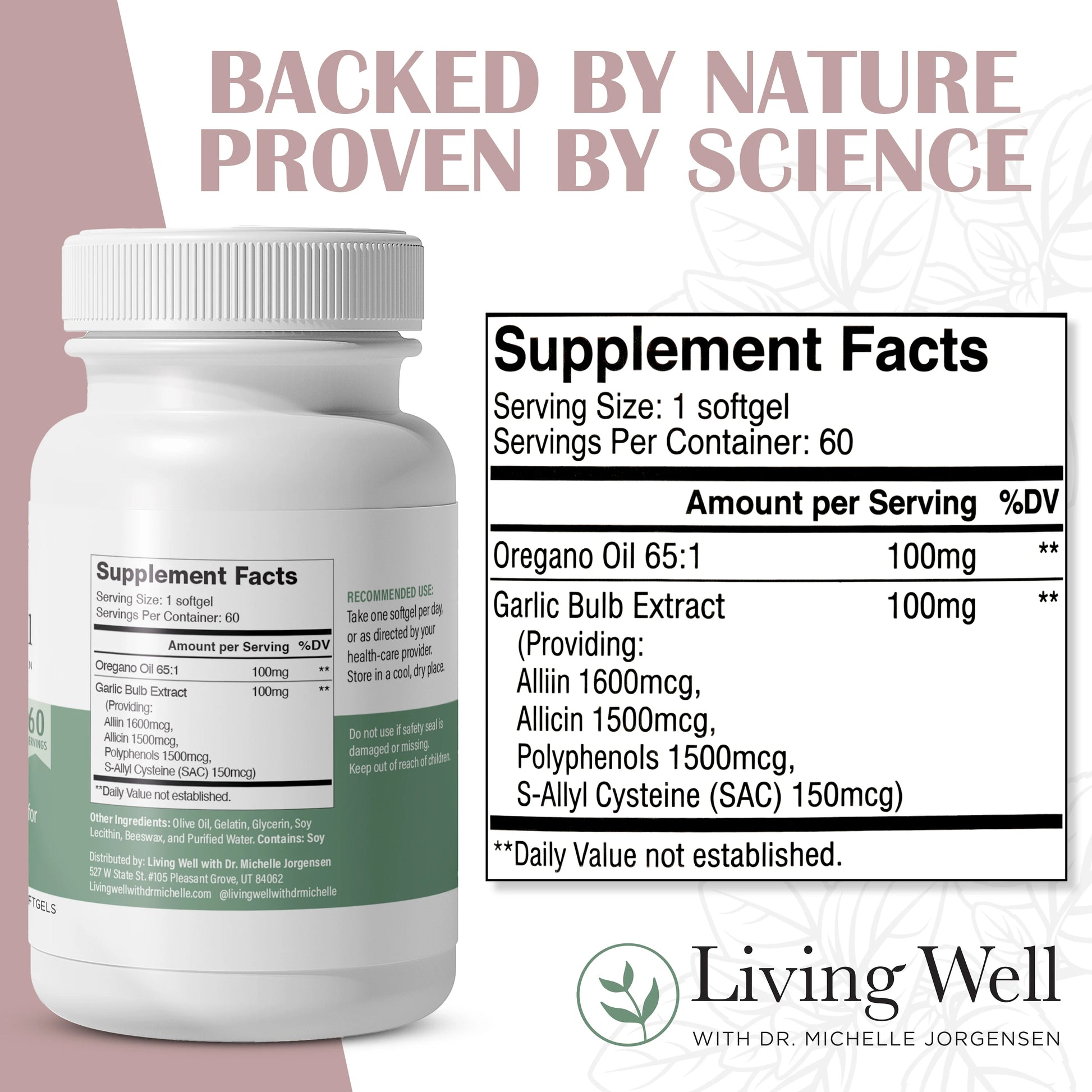 Daily Herbal Immunity oregano oil and garlic supplement ingredients and supplement facts