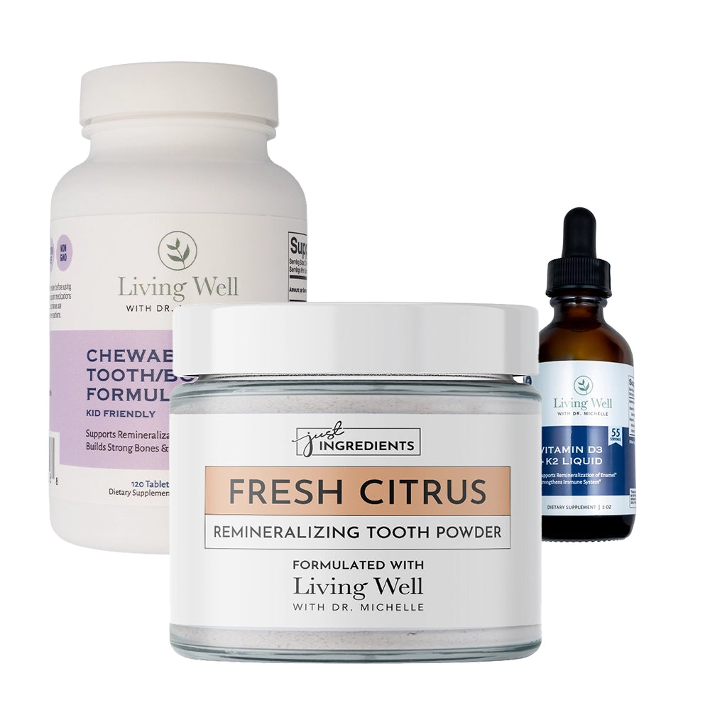 Kids Remineralization Kit (Kids Tooth Powder, Liquid Vita D + K, Chewable Tooth & Bone Formula)