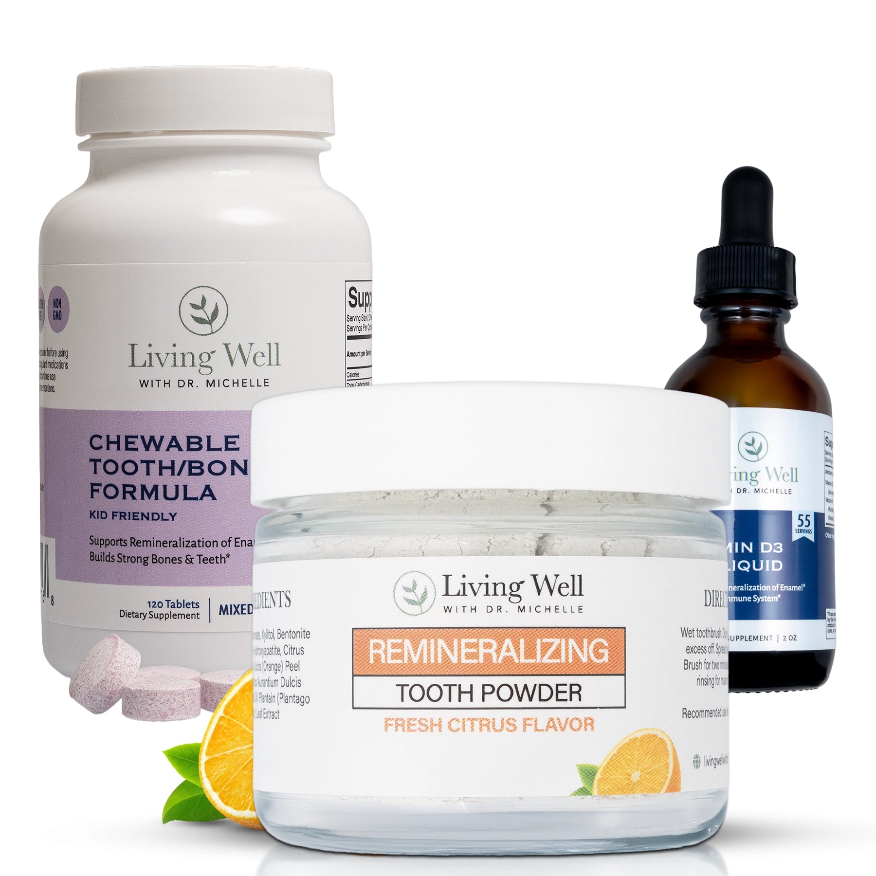 Kids Remineralization Kit (Kids Tooth Powder, Liquid Vita D + K, Chewable Tooth & Bone Formula)