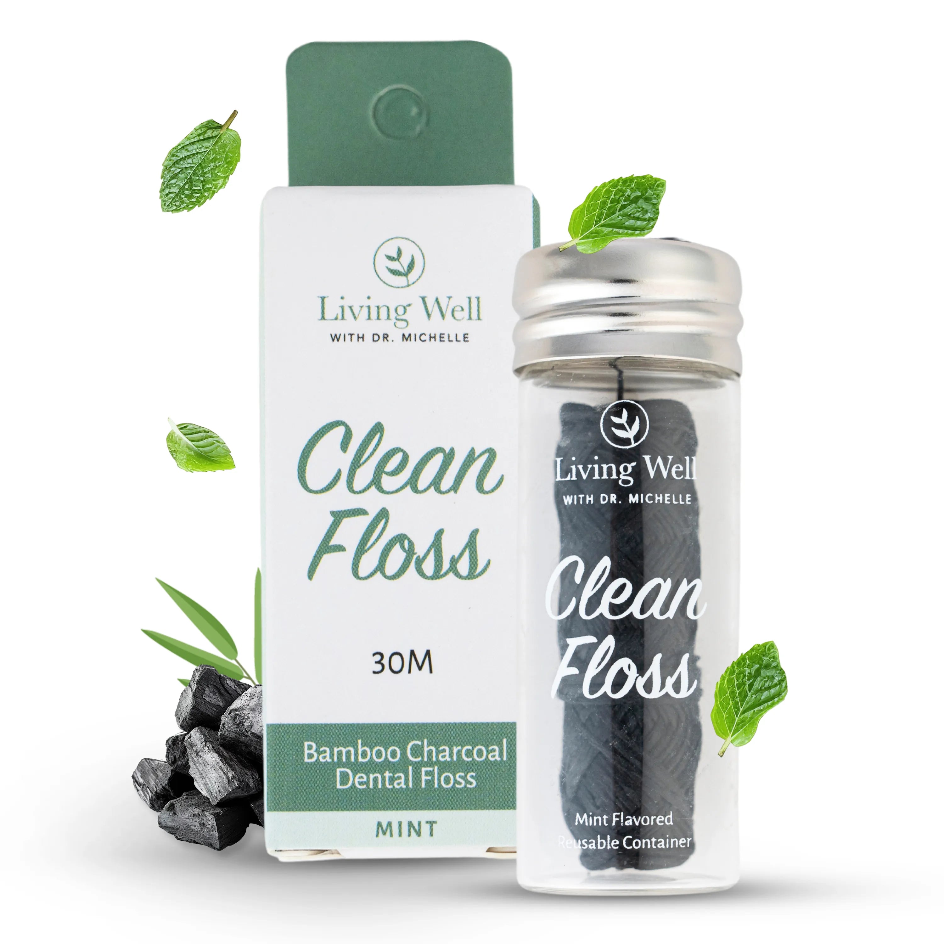Living Well all natural bamboo charcoal dental floss