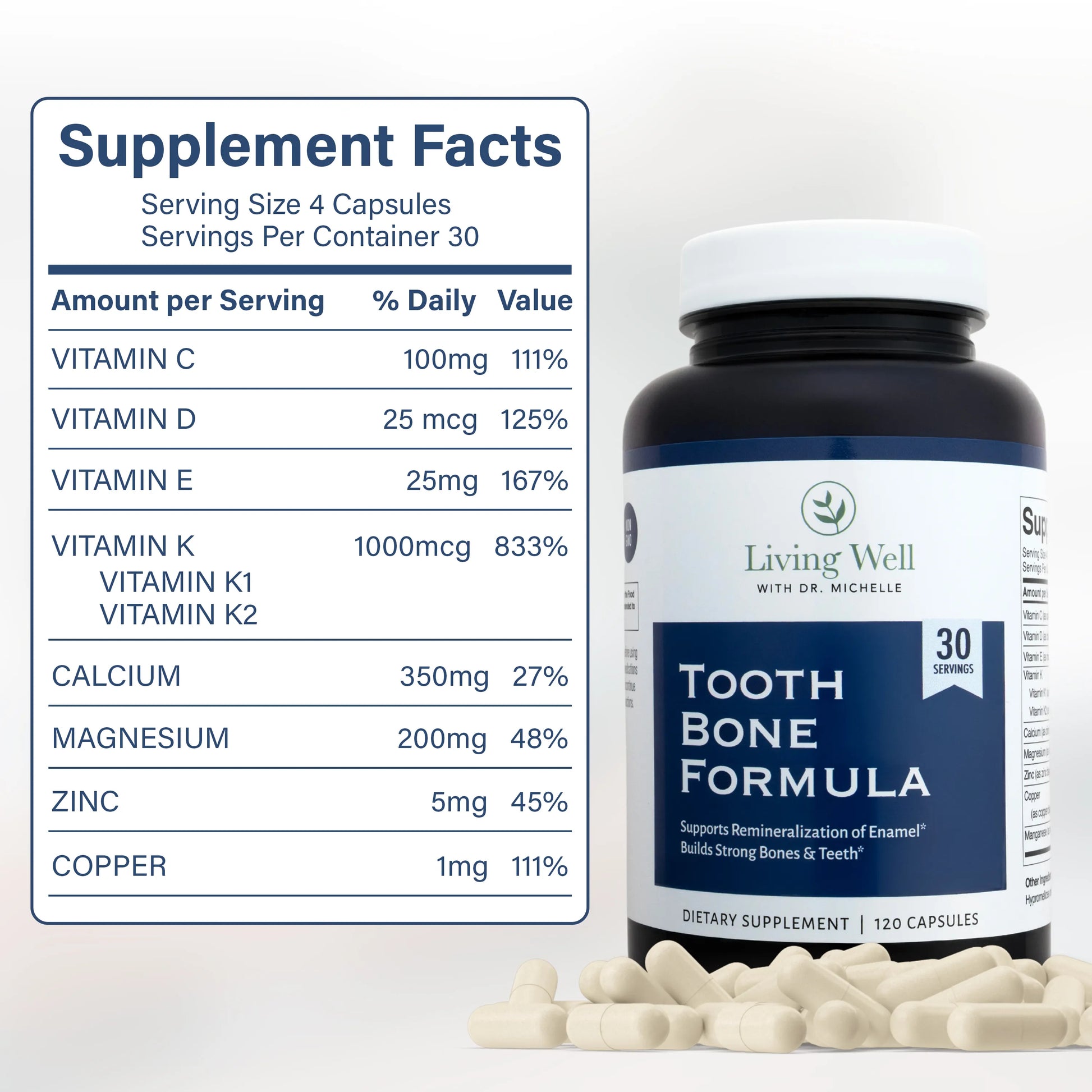 Tooth Remineralization Supplements (Vita D + K, Tooth & Bone Formula)