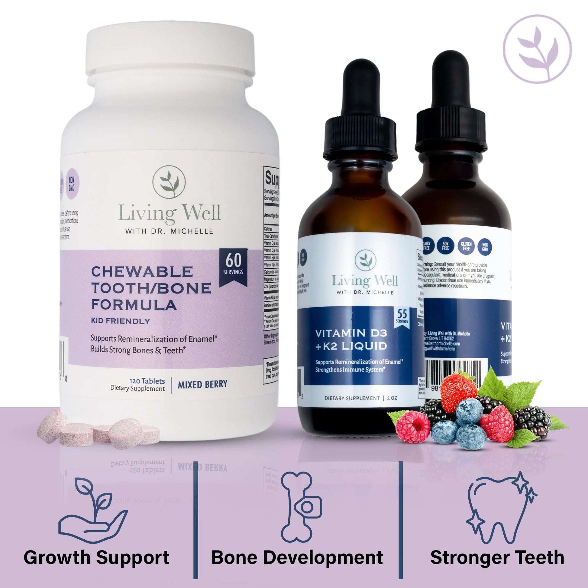 Kids Remineralization Kit (Kids Tooth Powder, Liquid Vita D + K, Chewable Tooth & Bone Formula)