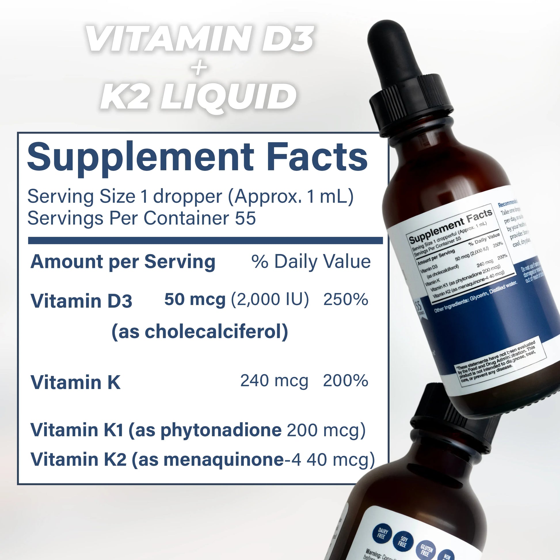 Tooth Remineralization Supplements with Liquid Vita D + K (Liquid Vita D + K, Tooth & Bone Formula)