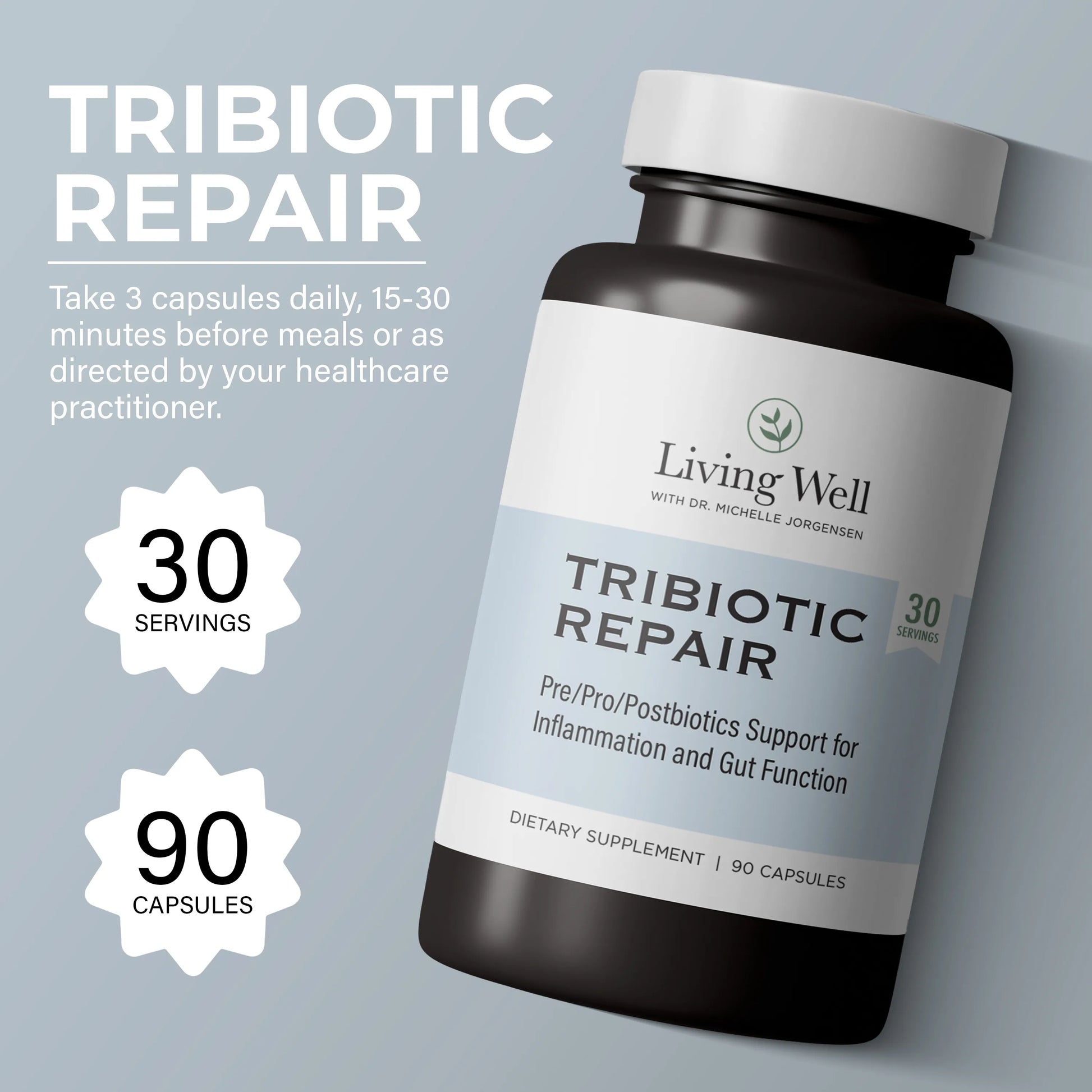 Tribiotic Repair gut health probiotic supplement back of bottle
