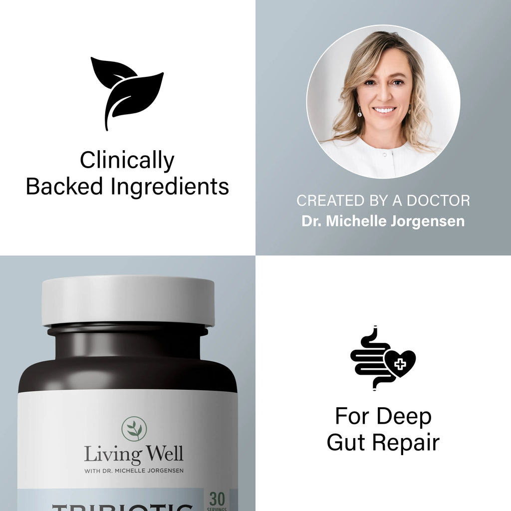 Tribiotic Repair gut health probiotic supplement by Dr. Michelle Jorgensen