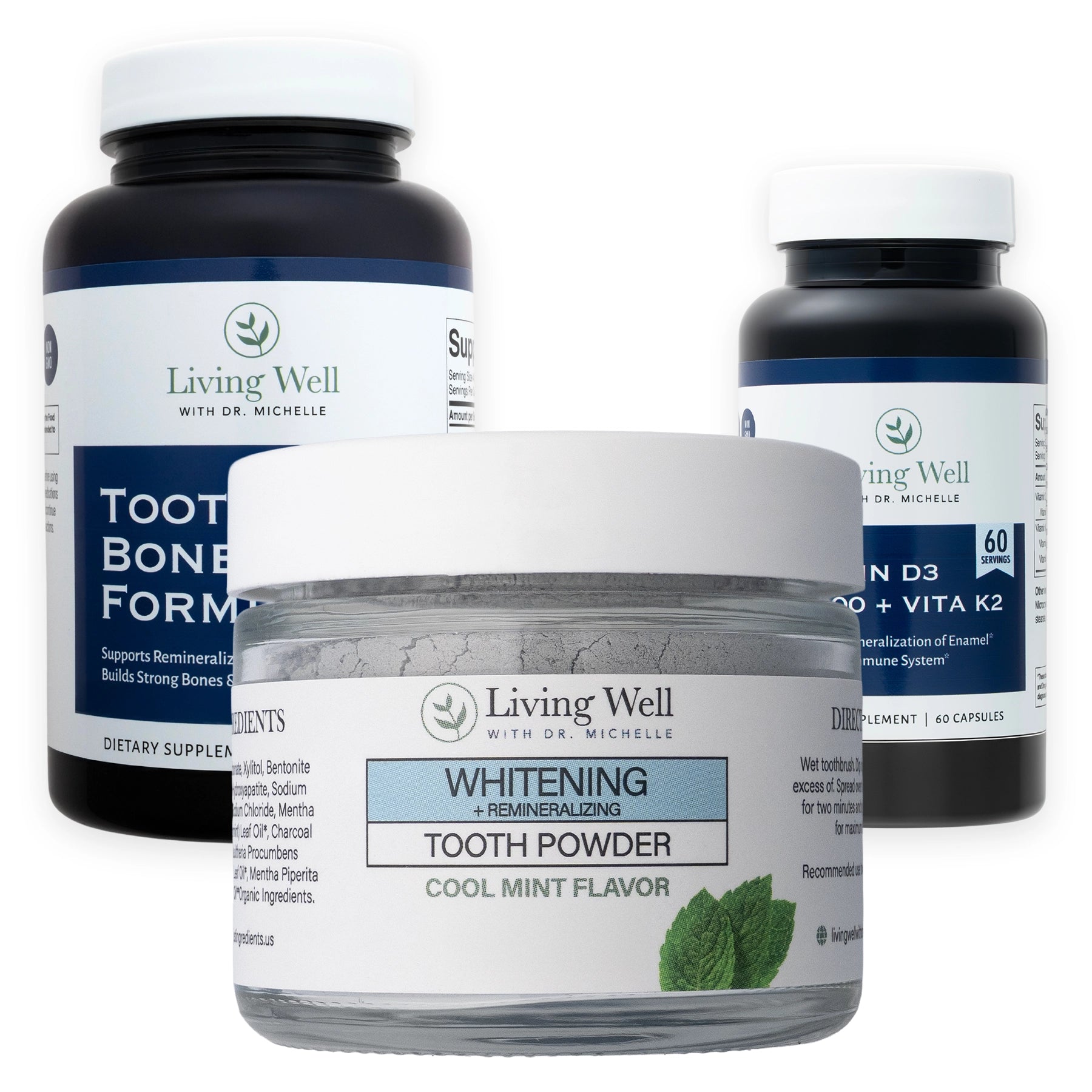 Whitening Remineralization Kit (Whitening Remineralizing Tooth Powder, Vita D + K, Tooth & Bone Formula)