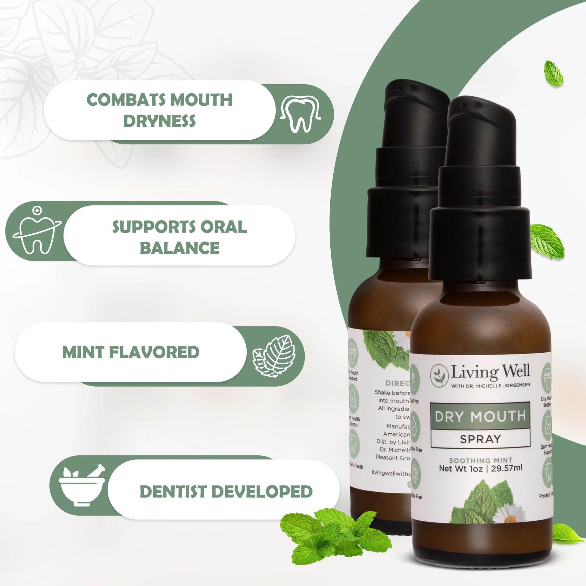 Dentist developed dry mouth spray that supports oral balance and fresh mint comfort