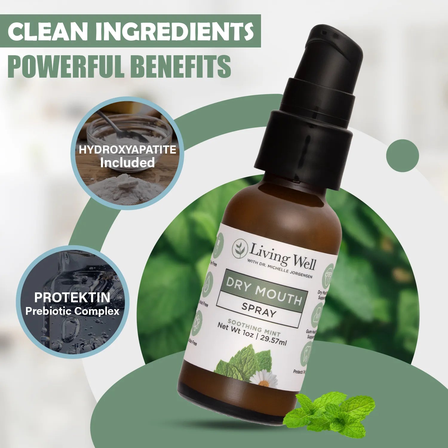 Dry mouth spray with hydroxyapatite and prebiotic support for oral health