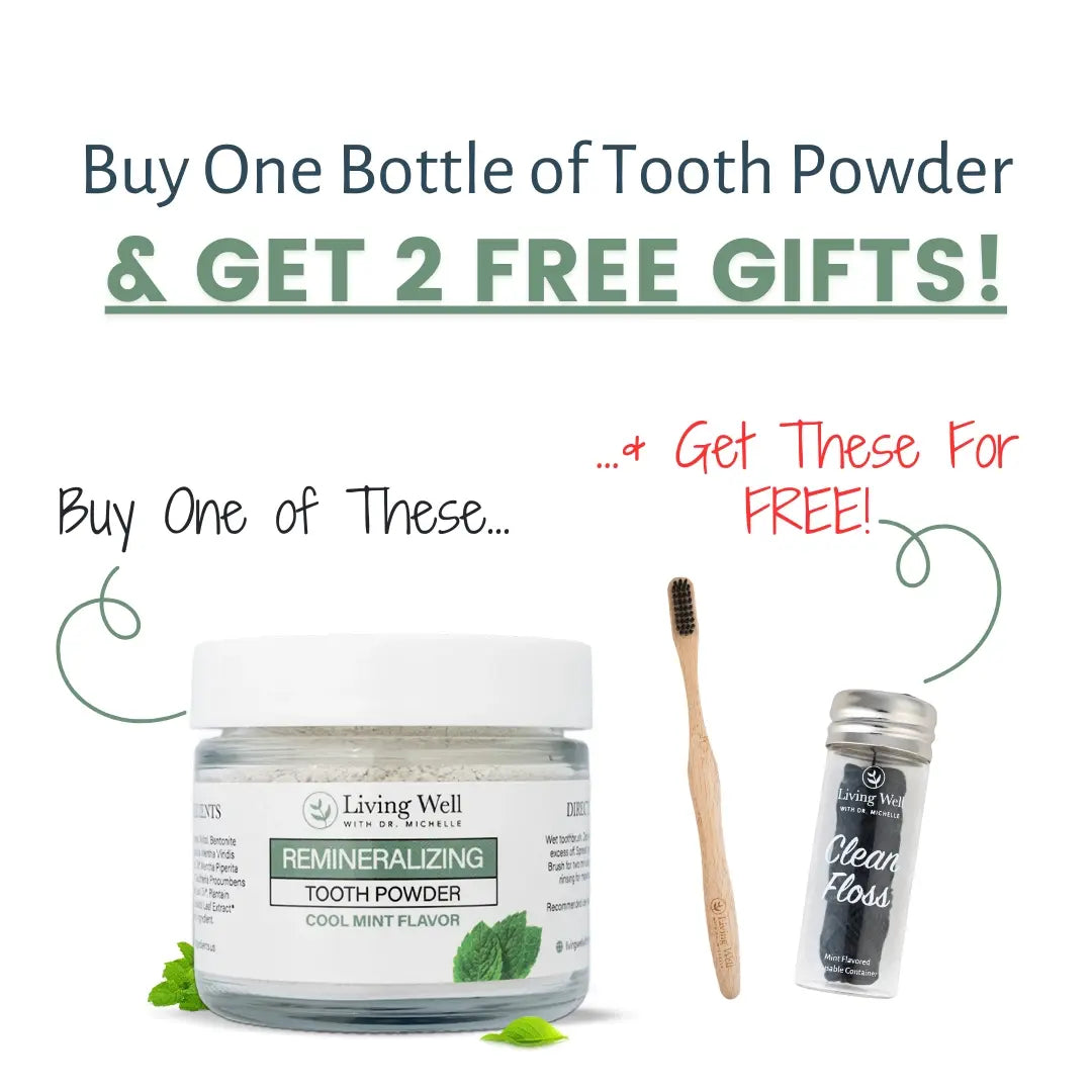 Remineralizing Tooth Powder jar with the two free gifts